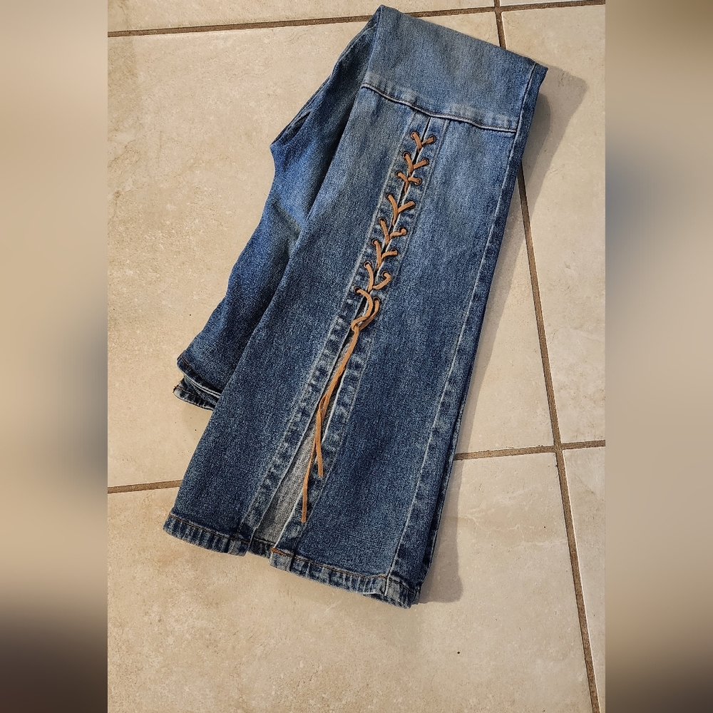 L.E.I. Vintage Denim Jeans with Front Leather Lace-Up Detail